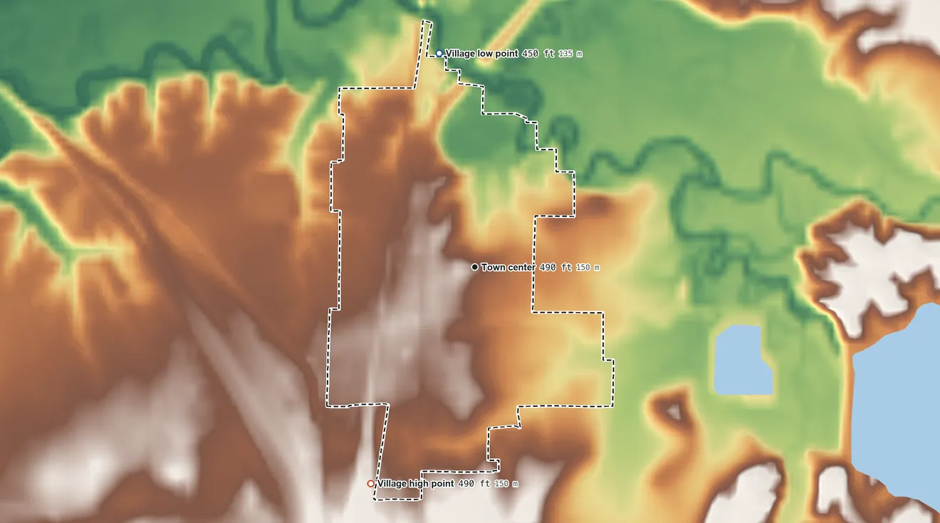 Topographic elevation map of Central City, Illinois, shaded from 450 ft on the north side to 490 ft on the southwest side