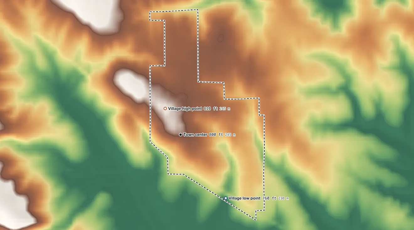 Topographic elevation map of Chadwick, Illinois, shaded from 760 ft on the southeast side to 810 ft on the northwest side