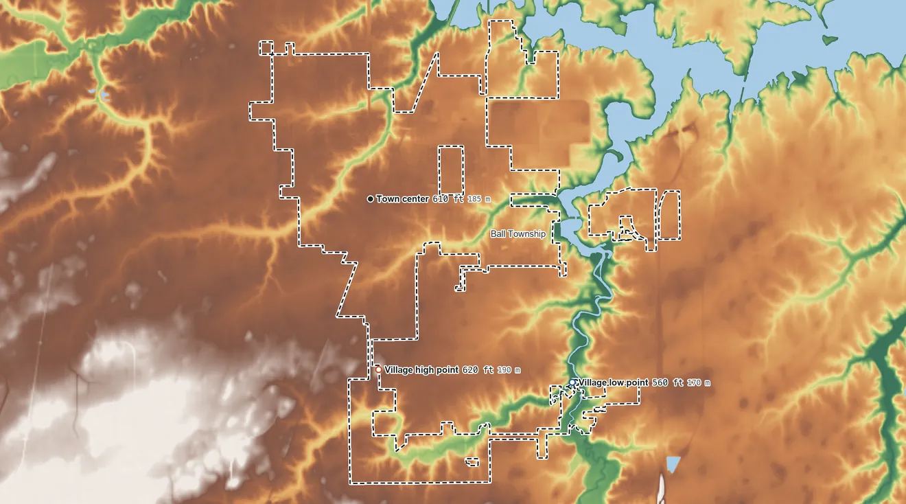 Topographic elevation map of Chatham, Illinois, shaded from 560 ft on the southeast side to 620 ft on the south side