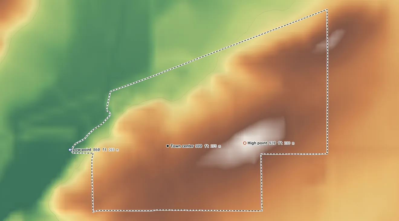 Topographic elevation map of Chemung, Illinois, shaded from 860 ft on the west side to 920 ft on the east side
