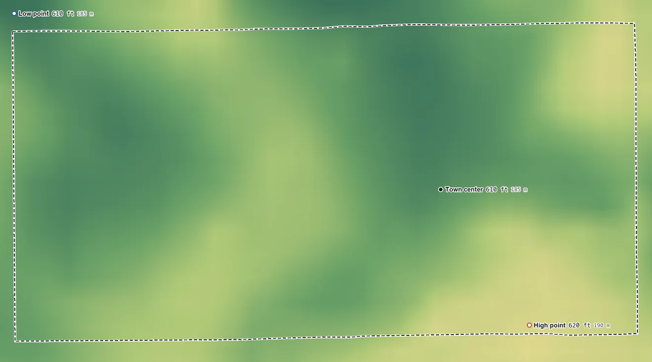 Topographic elevation map of Chestnut, Illinois, shaded from 610 ft on the northwest side to 620 ft on the southeast side
