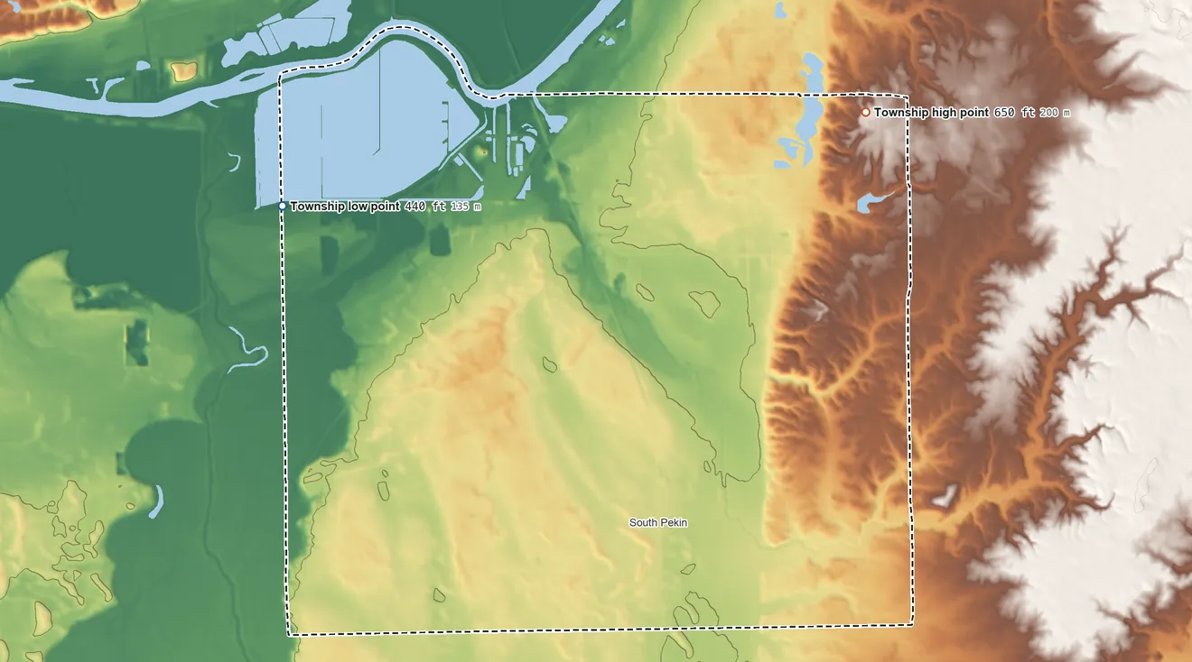 Topographic elevation map of Cincinnati Township, Illinois, shaded from 440 ft on the west side to 650 ft on the northeast side