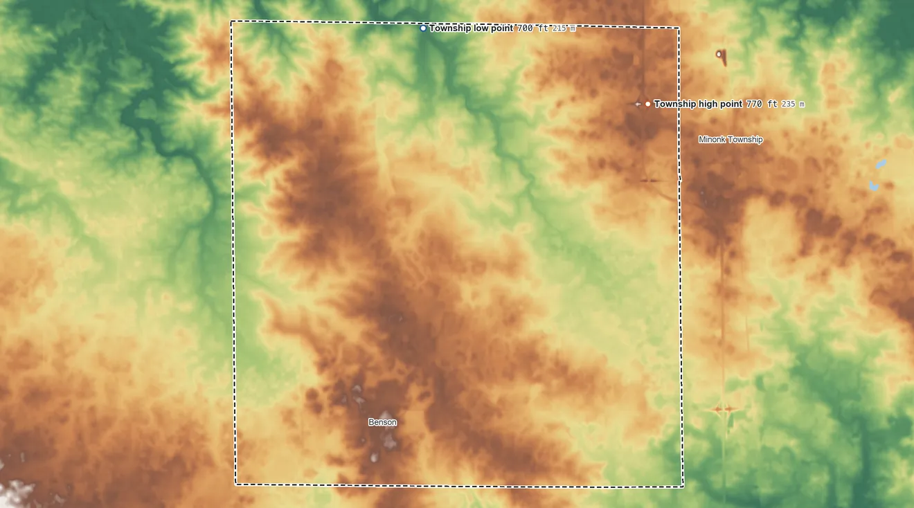 Topographic elevation map of Clayton Township, Woodford County, Illinois, shaded from 700 ft on the north side to 770 ft on the northeast side