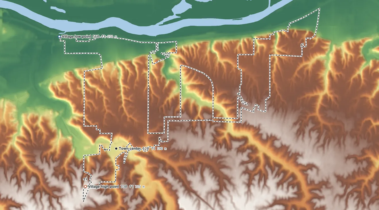 Topographic elevation map of Coal Valley, Illinois, shaded from 560 ft on the northwest side to 730 ft on the southwest side