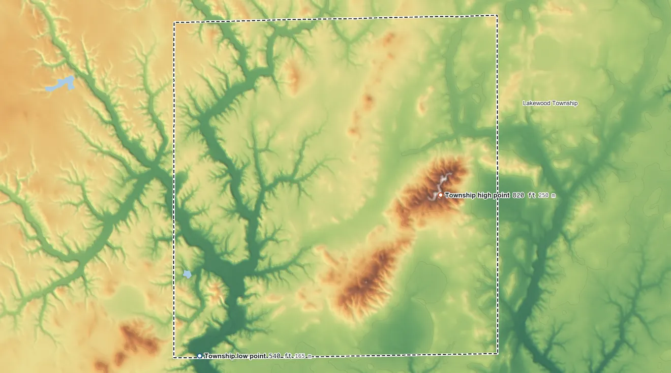 Topographic elevation map of Cold Spring Township, Illinois, shaded from 540 ft on the southwest side to 820 ft on the east side