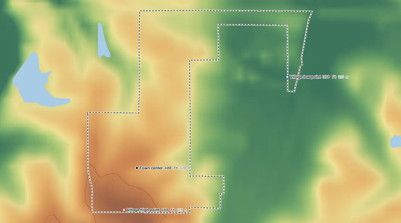 Topographic elevation map of Colp, Illinois, shaded from 380 ft on the northeast side to 400 ft on the south side