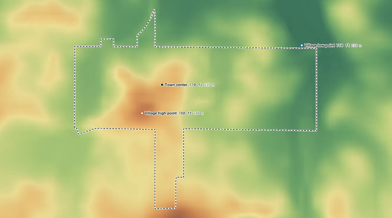 Topographic elevation map of Cooksville, Illinois, shaded from 760 ft on the east side to 780 ft on the southwest side