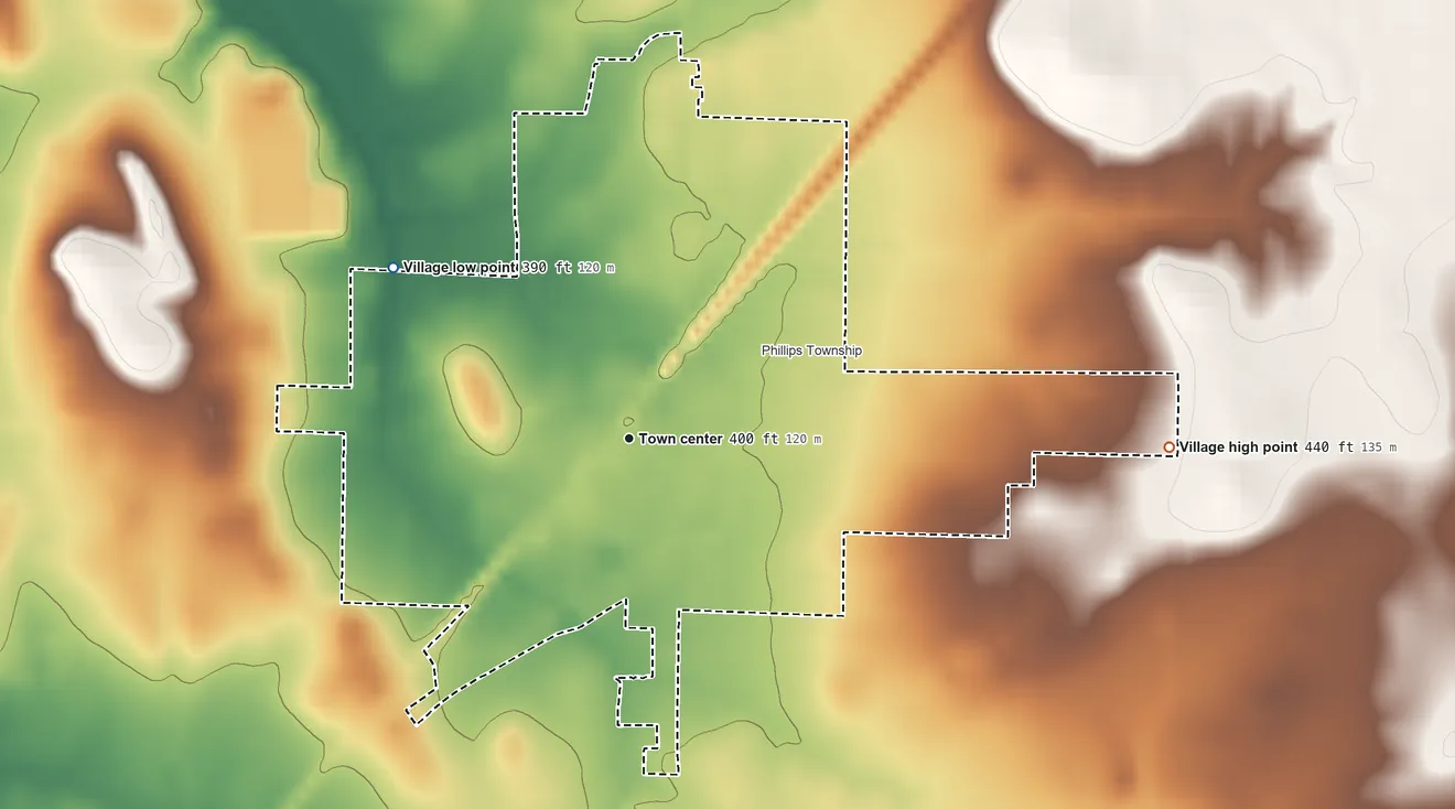 Topographic elevation map of Crossville, Illinois, shaded from 390 ft on the northwest side to 440 ft on the east side