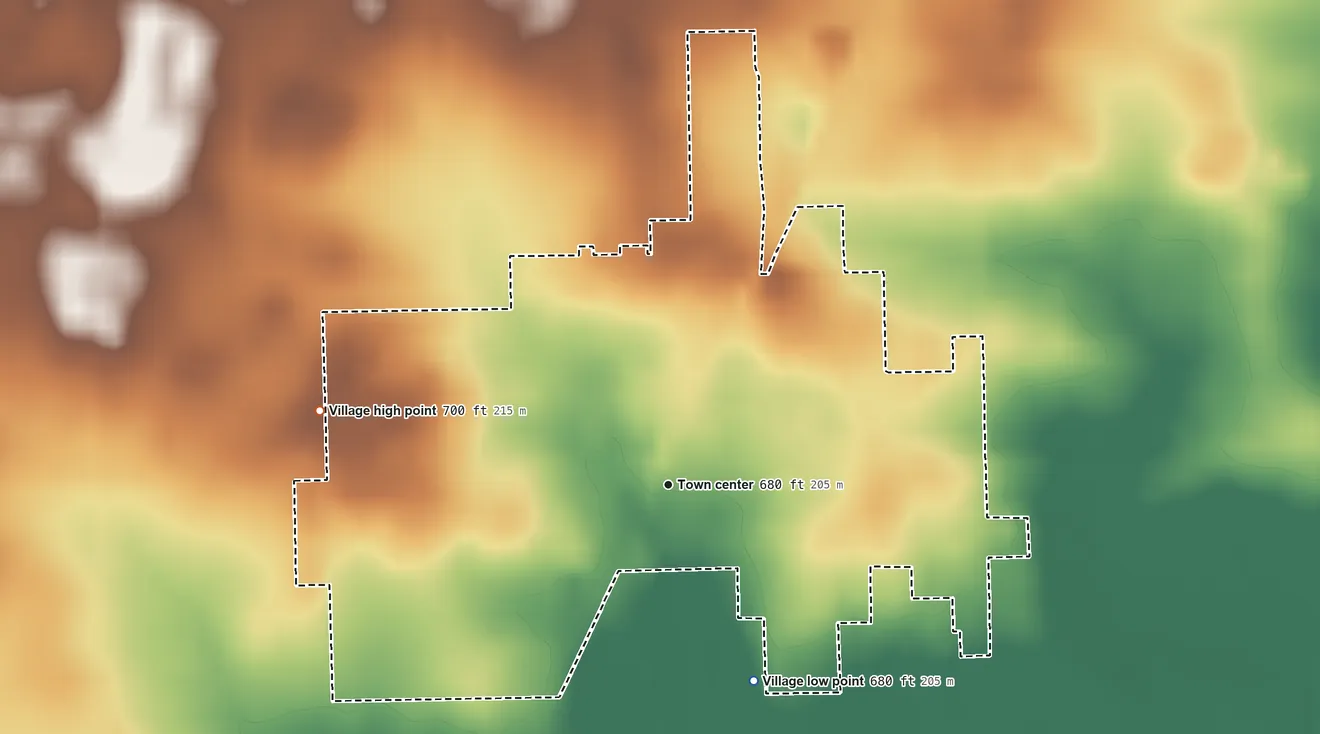 Topographic elevation map of Cullom, Illinois, shaded from 680 ft on the southeast side to 700 ft on the west side