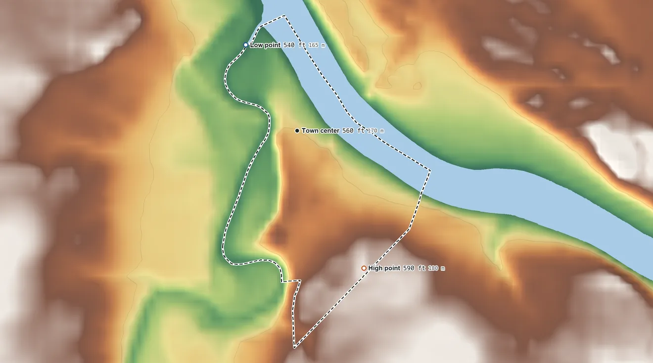 Topographic elevation map of Custer Park, Illinois, shaded from 540 ft on the northwest side to 590 ft on the southeast side