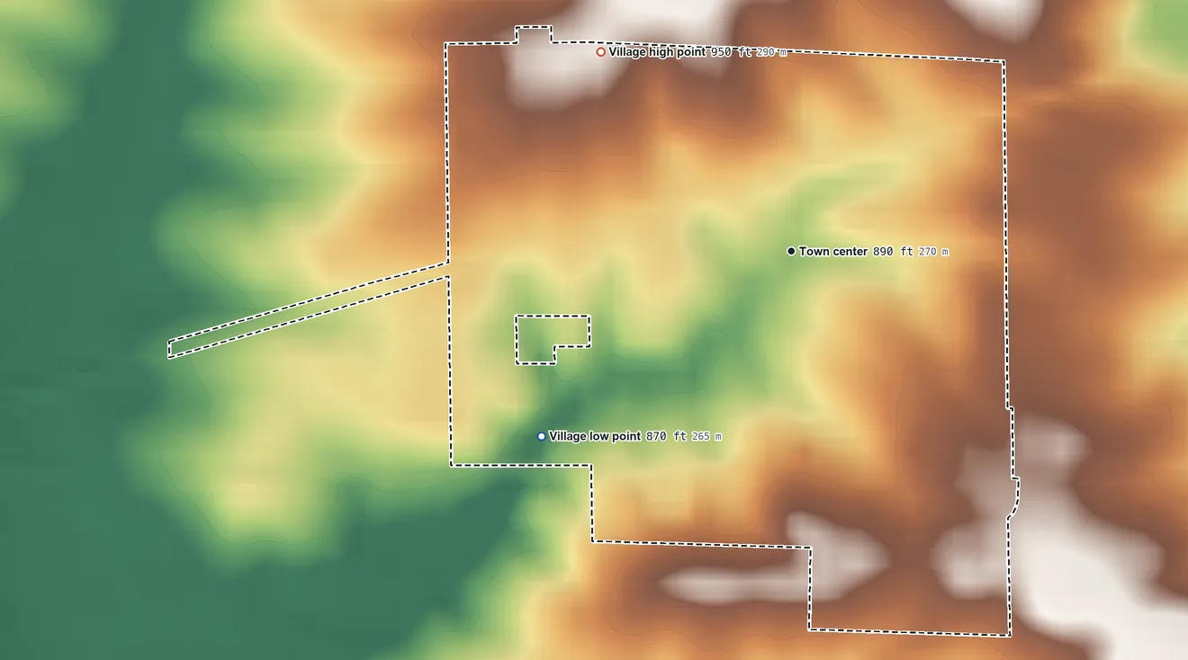 Topographic elevation map of Davis, Illinois, shaded from 870 ft on the southwest side to 950 ft on the northwest side