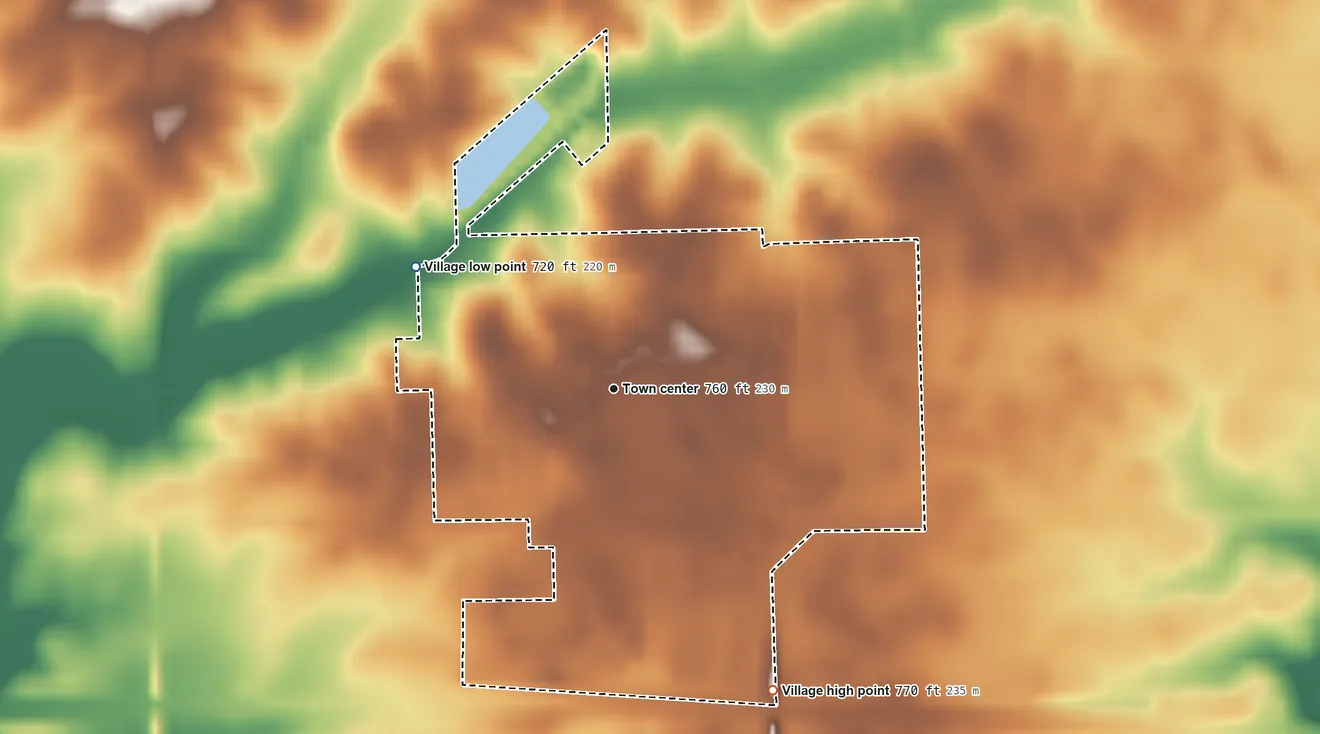 Topographic elevation map of Deer Creek, Illinois, shaded from 720 ft on the northwest side to 770 ft on the southeast side