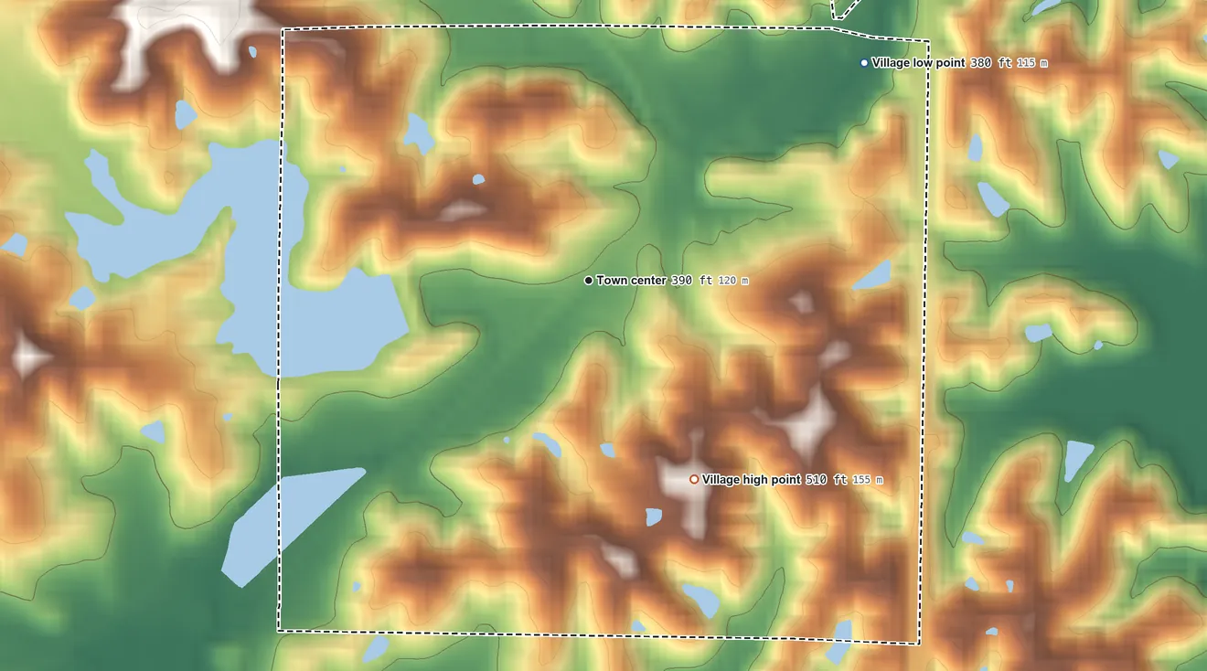Topographic elevation map of Dongola, Illinois, shaded from 380 ft on the northeast side to 510 ft on the southeast side