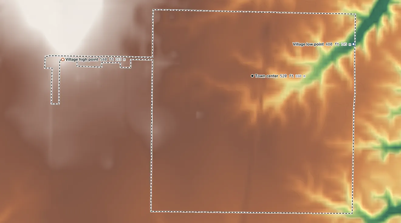 Topographic elevation map of Du Bois, Illinois, shaded from 480 ft on the east side to 540 ft on the west side
