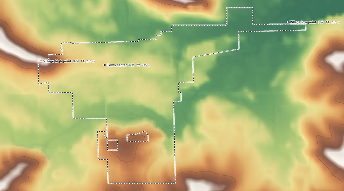 Topographic elevation map of Durand, Illinois, shaded from 750 ft on the east side to 820 ft on the west side