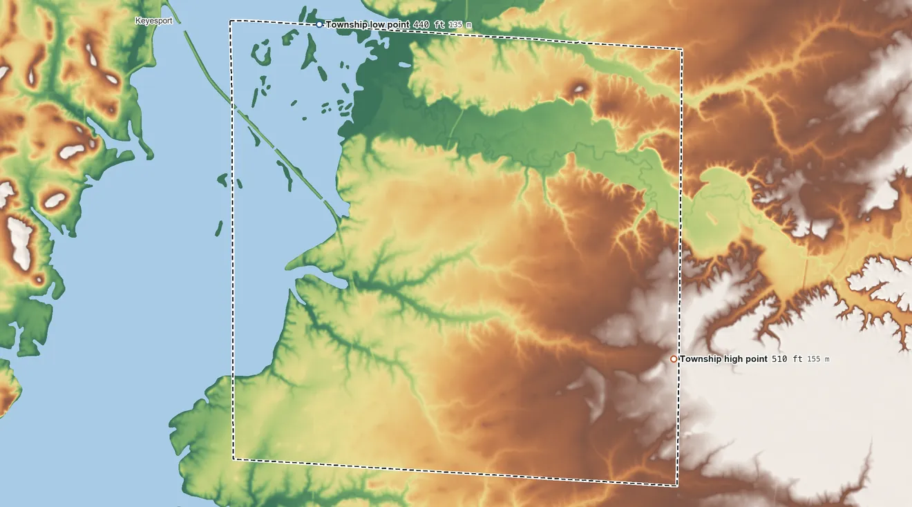 Topographic elevation map of East Fork Township, Clinton County, Illinois, shaded from 440 ft on the north side to 510 ft on the east side