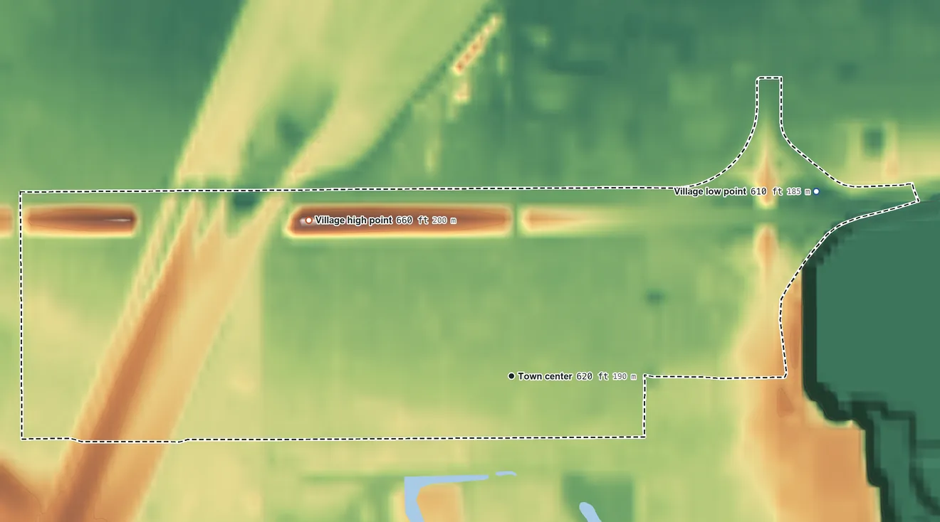 Topographic elevation map of East Hazel Crest, Illinois, shaded from 610 ft on the northeast side to 660 ft on the northwest side