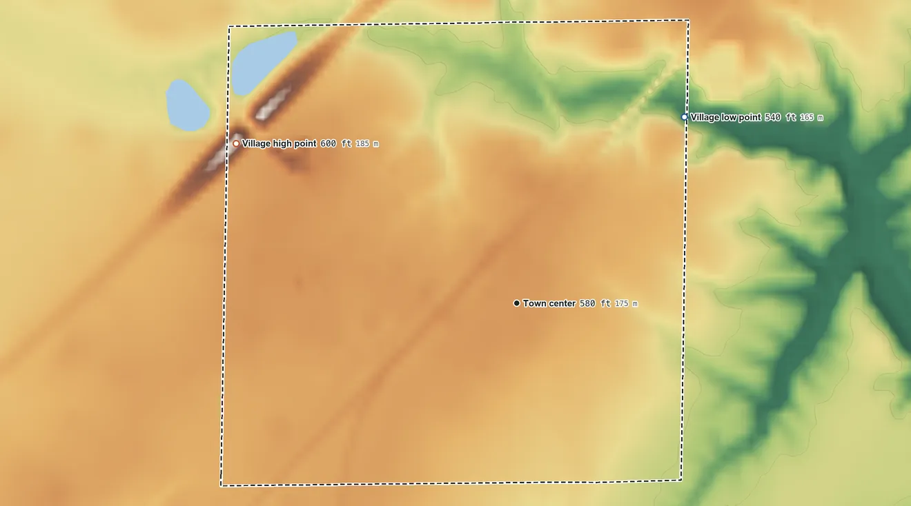 Topographic elevation map of Edgewood, Illinois, shaded from 540 ft on the northeast side to 600 ft on the northwest side