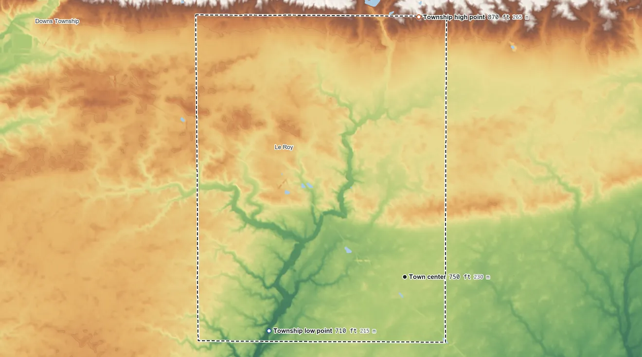 Topographic elevation map of Empire Township, Illinois, shaded from 710 ft on the west side to 870 ft on the north side