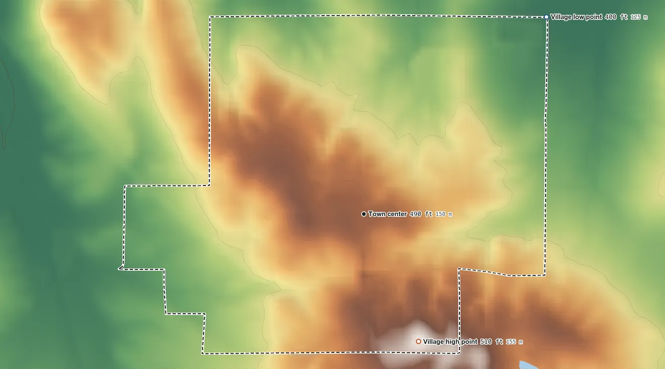 Topographic elevation map of Enfield, Illinois, shaded from 400 ft on the northeast side to 510 ft on the southeast side