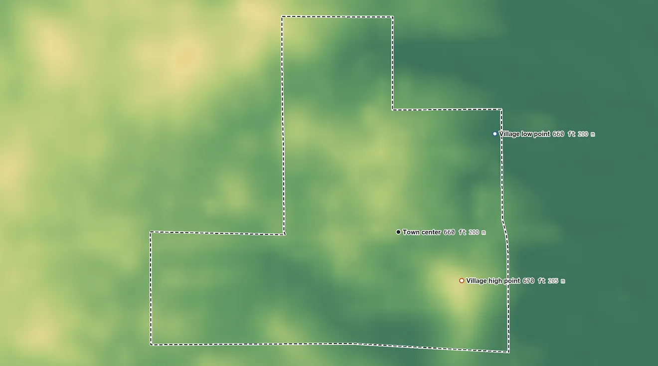 Topographic elevation map of Fithian, Illinois, shaded from 660 ft on the northeast side to 670 ft on the southeast side