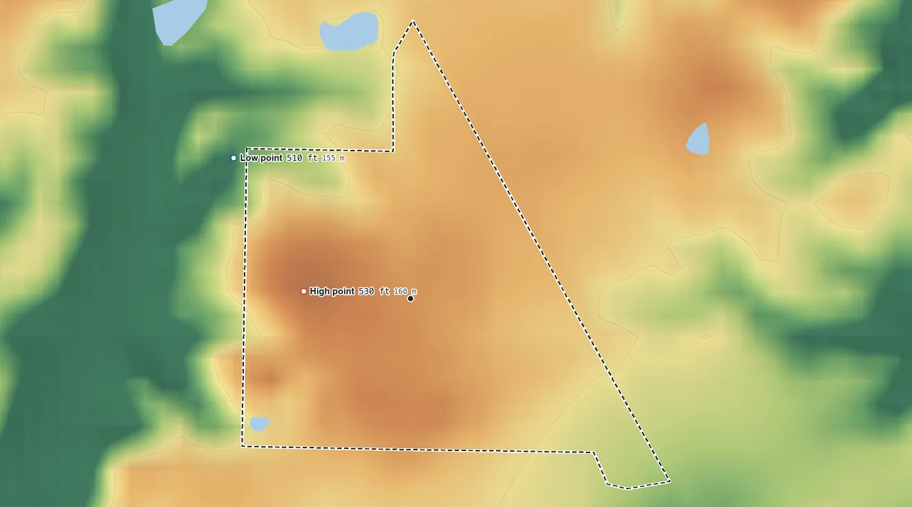 Topographic elevation map of Floraville, Illinois, shaded from 510 ft on the northwest side to 530 ft on the west side