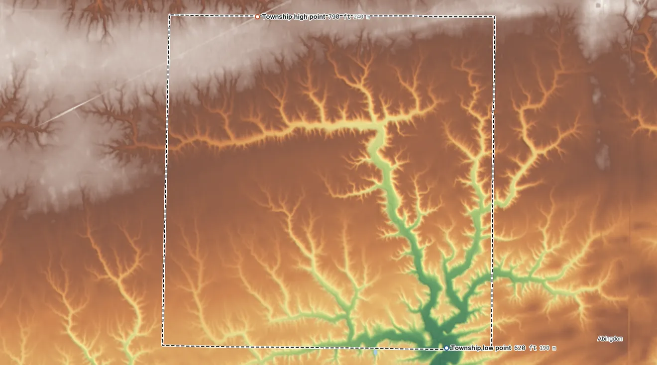 Topographic elevation map of Floyd Township, Illinois, shaded from 620 ft on the southeast side to 790 ft on the north side