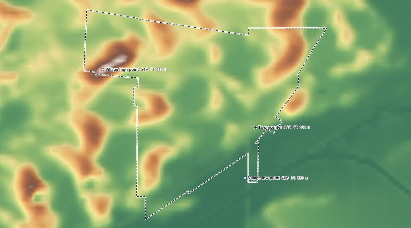 Topographic elevation map of Forest City, Illinois, shaded from 480 ft on the south side to 540 ft on the west side