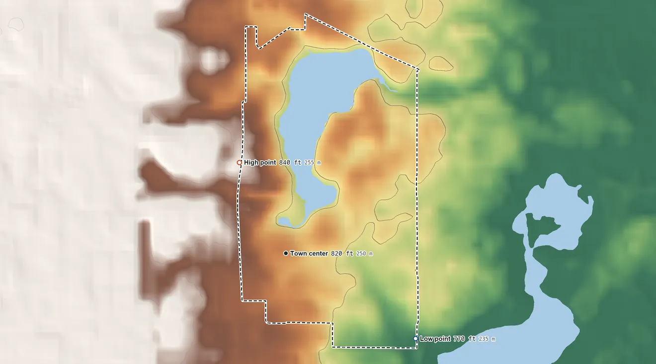 Topographic elevation map of Forest Lake, Illinois, shaded from 770 ft on the southeast side to 840 ft on the northwest side
