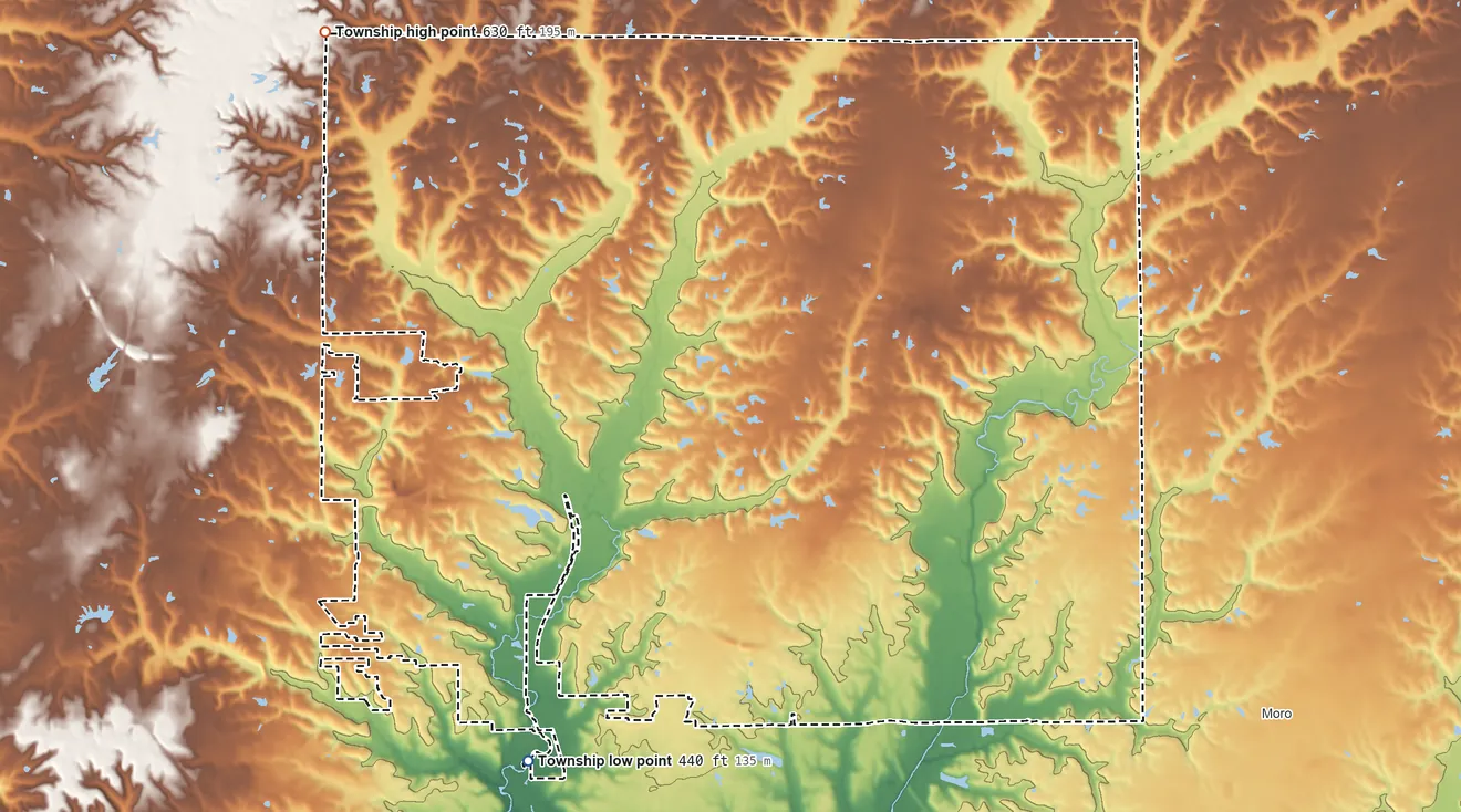Topographic elevation map of Foster Township, Illinois, shaded from 440 ft on the southwest side to 630 ft on the northwest side