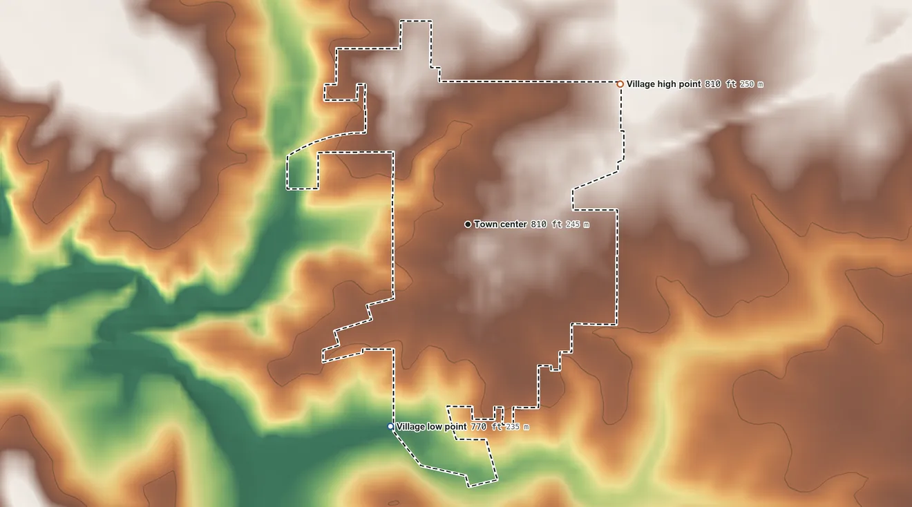 Topographic elevation map of Franklin Grove, Illinois, shaded from 770 ft on the south side to 810 ft on the northeast side