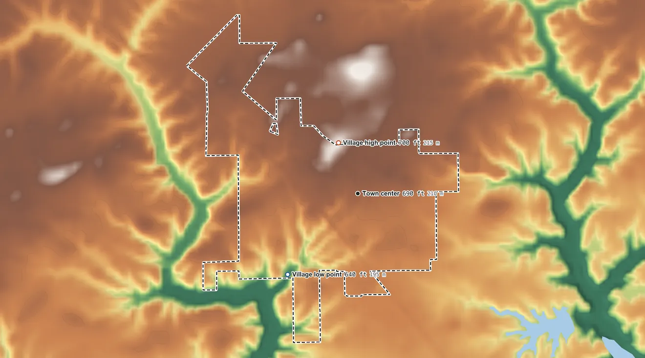 Topographic elevation map of Franklin, Illinois, shaded from 640 ft on the southwest side to 700 ft on the north side