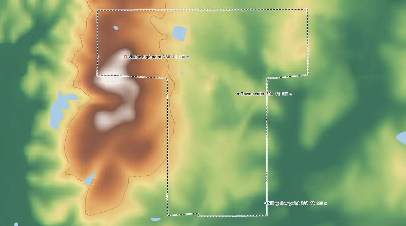 Topographic elevation map of Freeman Spur, Illinois, shaded from 380 ft on the south side to 430 ft on the west side
