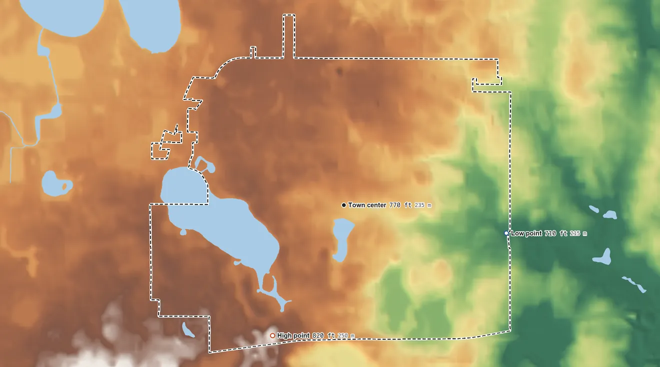 Topographic elevation map of Gages Lake, Illinois, shaded from 710 ft on the east side to 820 ft on the southwest side