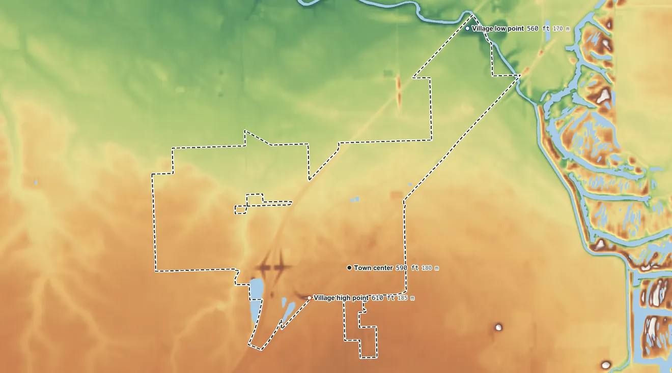 Topographic elevation map of Gardner, Illinois, shaded from 560 ft on the northeast side to 610 ft near the middle