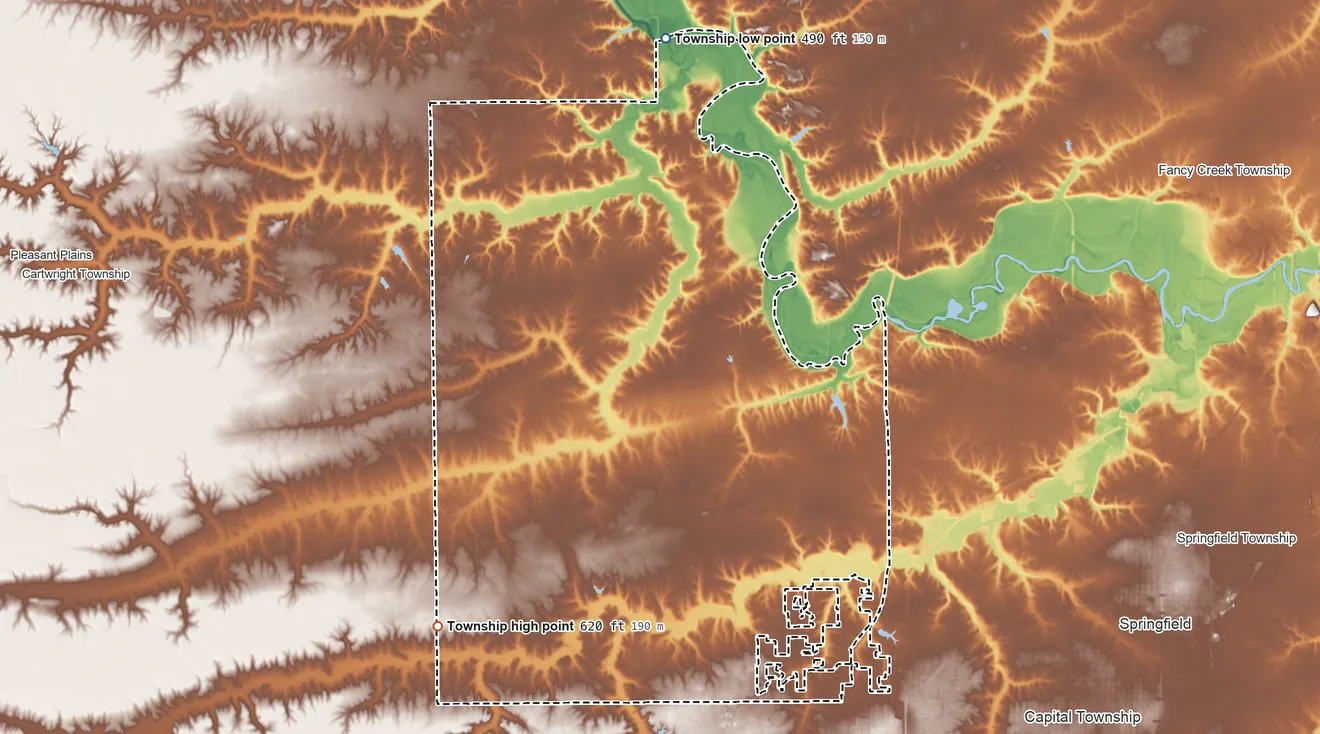 Topographic elevation map of Gardner Township, Illinois, shaded from 490 ft on the north side to 620 ft on the southwest side