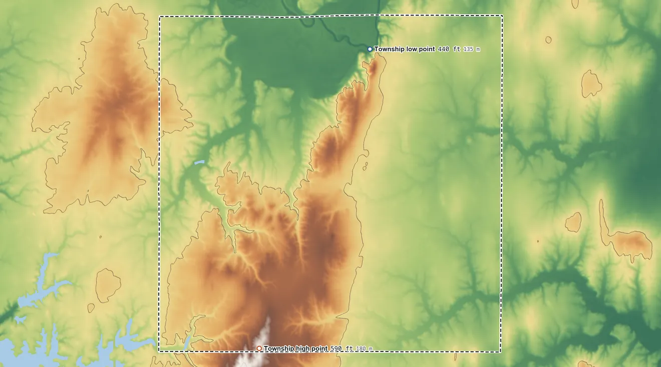 Topographic elevation map of German Township, Illinois, shaded from 440 ft on the north side to 590 ft on the south side