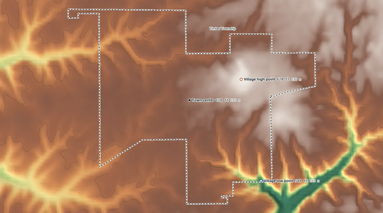 Topographic elevation map of Glasford, Illinois, shaded from 540 ft on the southeast side to 620 ft on the east side