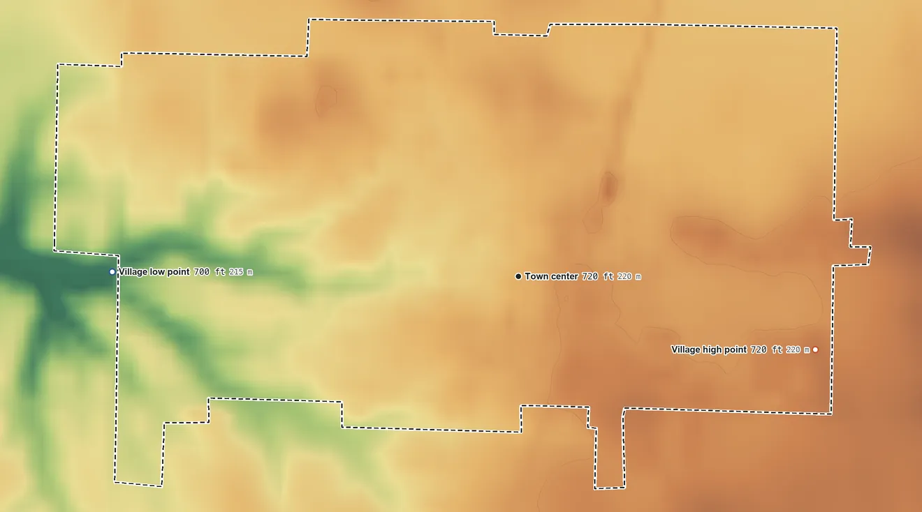 Topographic elevation map of Golden, Illinois, shaded from 700 ft on the west side to 720 ft on the east side