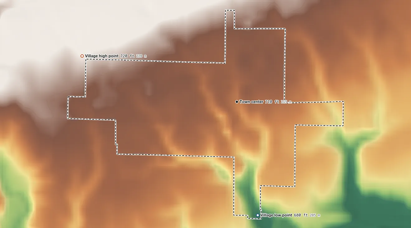 Topographic elevation map of Good Hope, Illinois, shaded from 680 ft on the south side to 720 ft on the west side