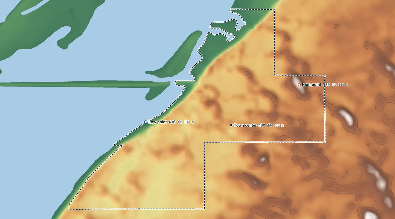 Topographic elevation map of Goofy Ridge, Illinois, shaded from 430 ft on the west side to 530 ft on the northeast side