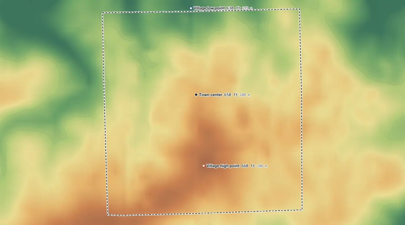 Topographic elevation map of Grand Ridge, Illinois, shaded from 630 ft on the north side to 660 ft on the south side