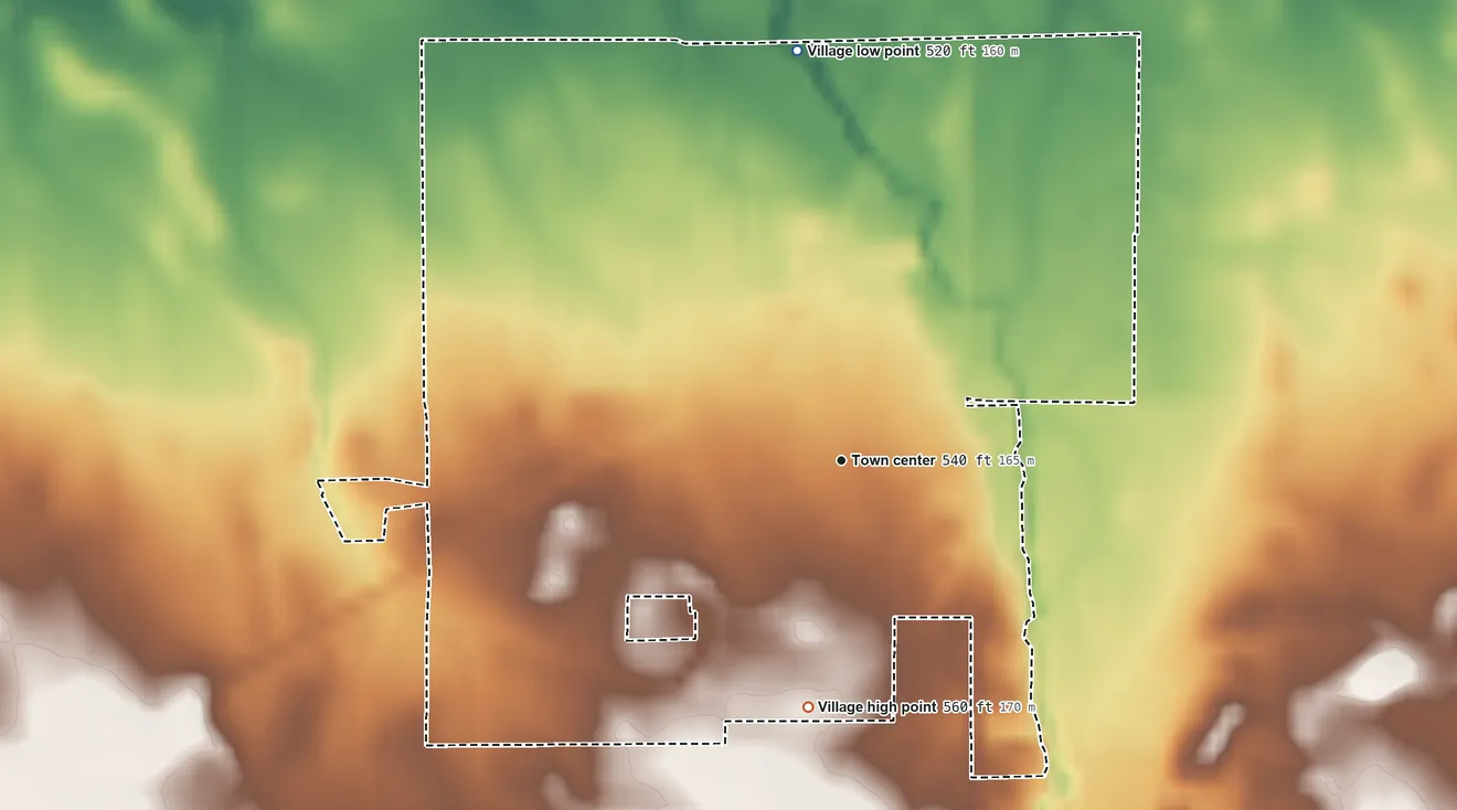 Topographic elevation map of Greenview, Illinois, shaded from 520 ft on the north side to 560 ft on the south side
