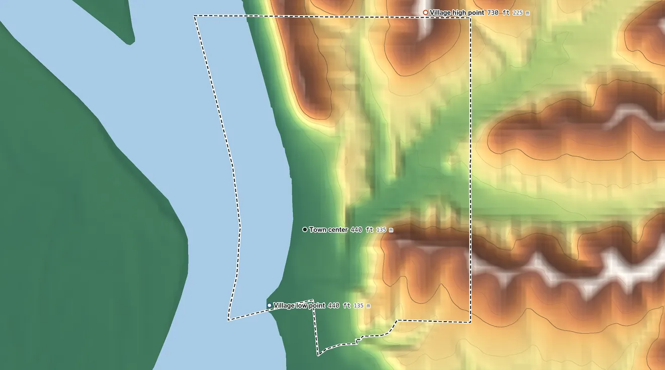 Topographic elevation map of Hamburg, Illinois, shaded from 440 ft on the southwest side to 730 ft on the northeast side