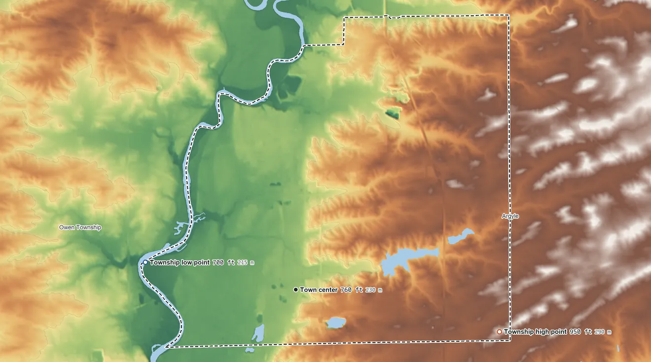 Topographic elevation map of Harlem Township, Illinois, shaded from 700 ft on the west side to 950 ft on the east side