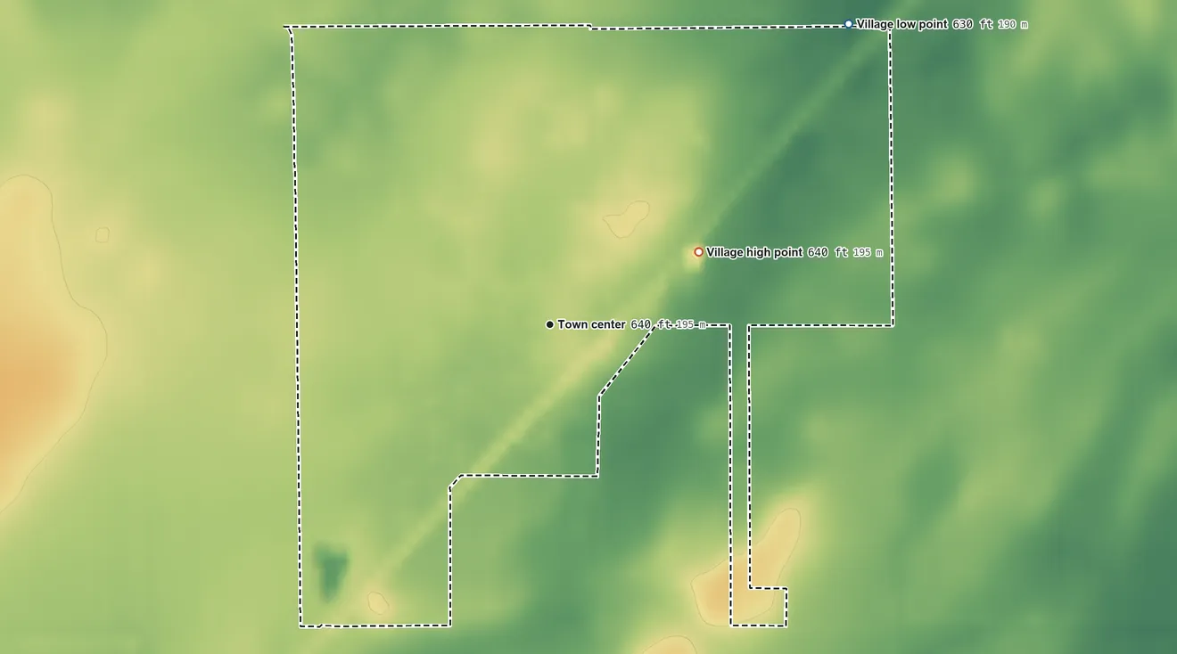 Topographic elevation map of Harvel, Illinois, shaded from 630 ft on the northeast side to 640 ft on the northeast side