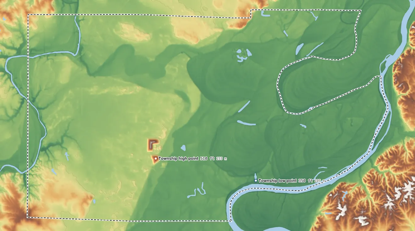 Topographic elevation map of Hawthorne Township, Illinois, shaded from 350 ft on the southeast side to 510 ft on the southeast side