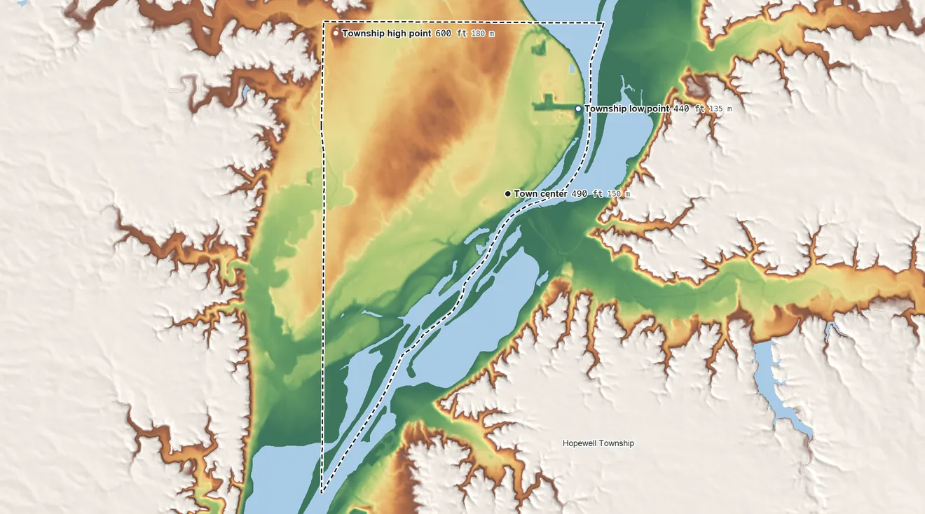 Topographic elevation map of Henry Township, Illinois, shaded from 440 ft on the northeast side to 600 ft on the northwest side