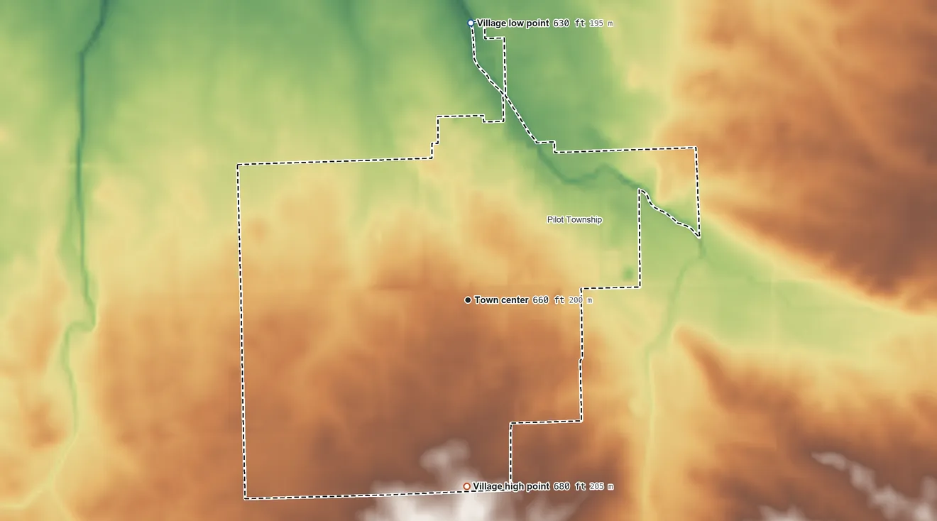 Topographic elevation map of Herscher, Illinois, shaded from 630 ft on the north side to 680 ft on the south side