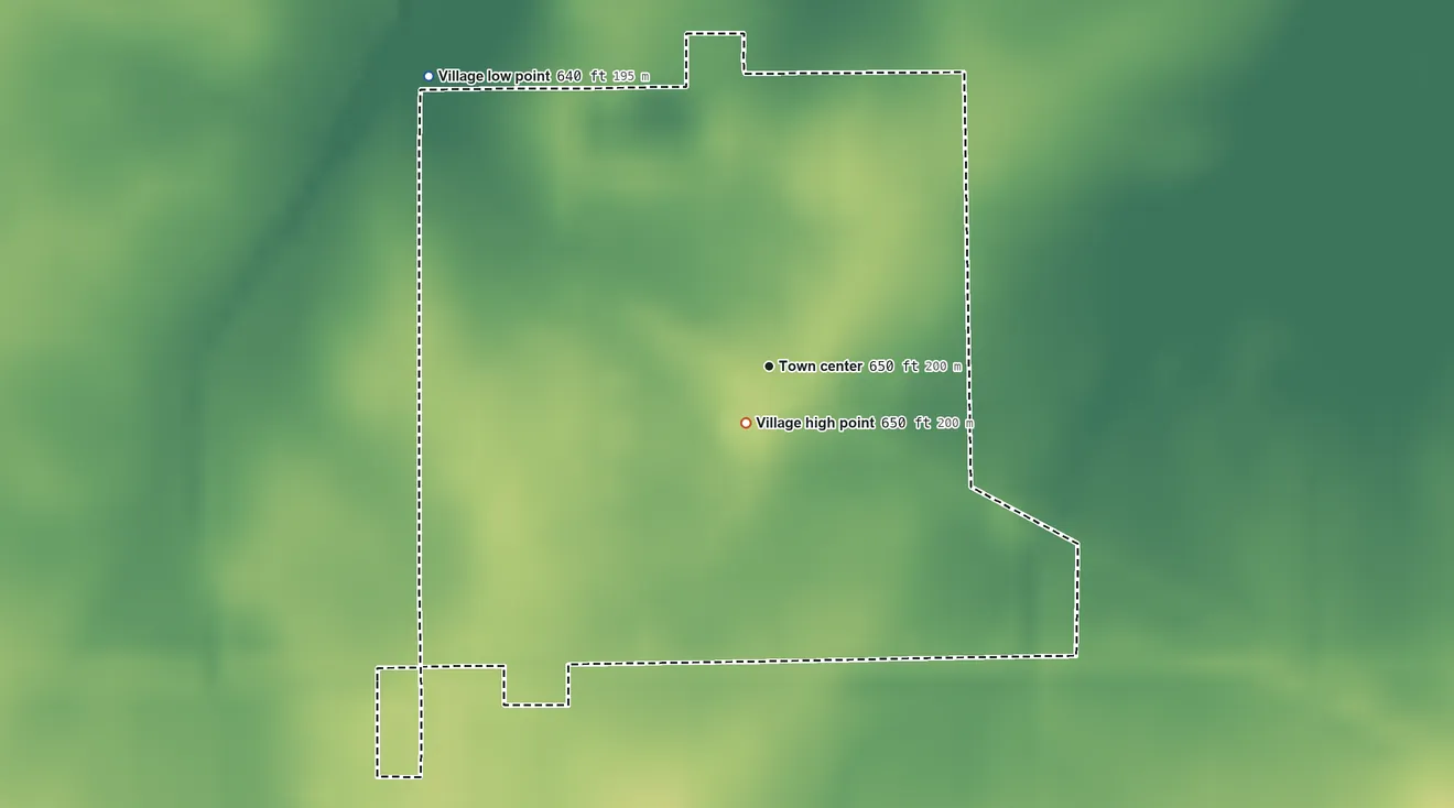 Topographic elevation map of Hindsboro, Illinois, shaded from 640 ft on the northwest side to 650 ft near the middle